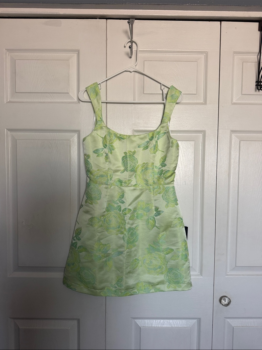 Lulu's  Green Floral Square-Neck Mini Dress